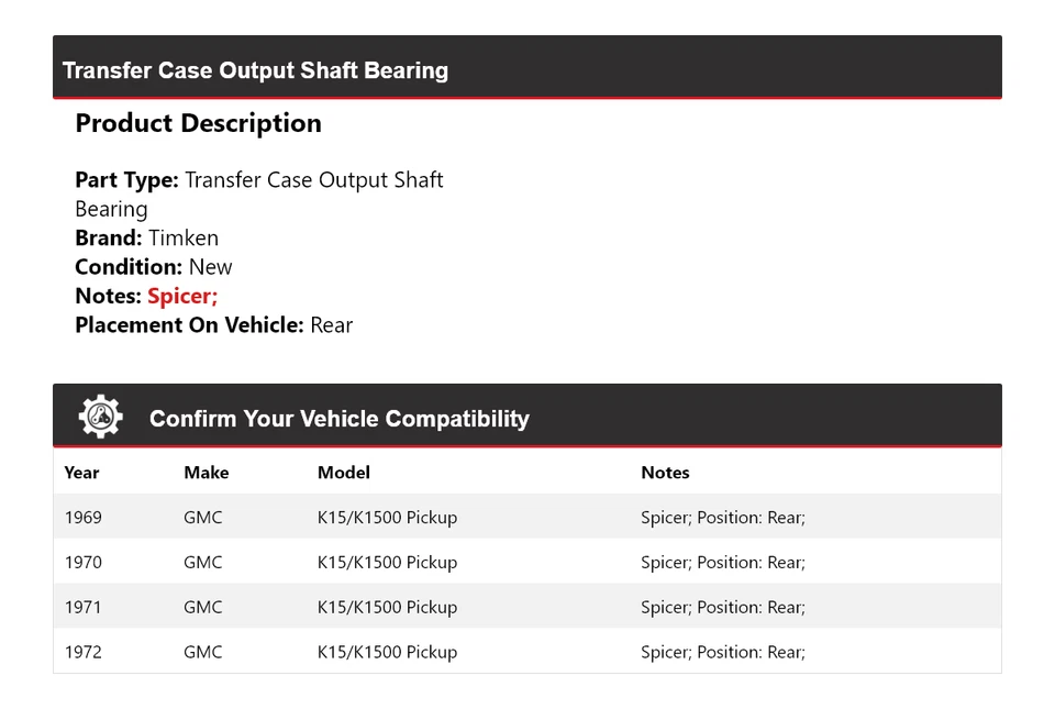 For 1969-72 GMC K15/K1500 Pickup Transfer Case Output Shaft Bearing Rear Timken - Image 2 of 4