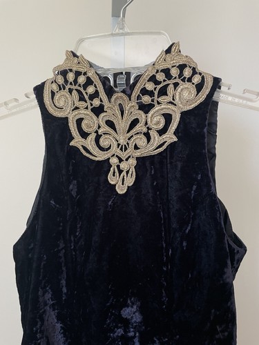 Jessica McClintock Girl's Size 8 DRESS Deep Purple Gold VELVET Sleeveless USA - Picture 4 of 8
