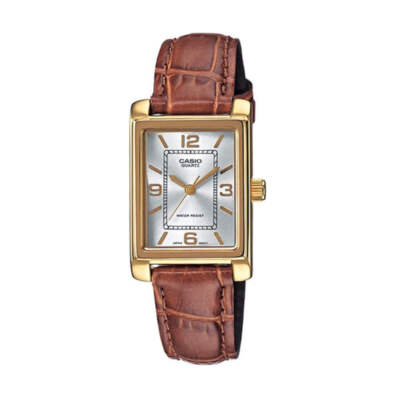 Casio LTP-1234PGL-7AEG Women's Gold-Tone Leather Strap Watch   Silver Dial