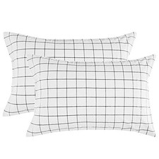 Grid Bed Pillow Case Set 2 Pack Standard Pillowcase 20 x 30 inches White Plaid