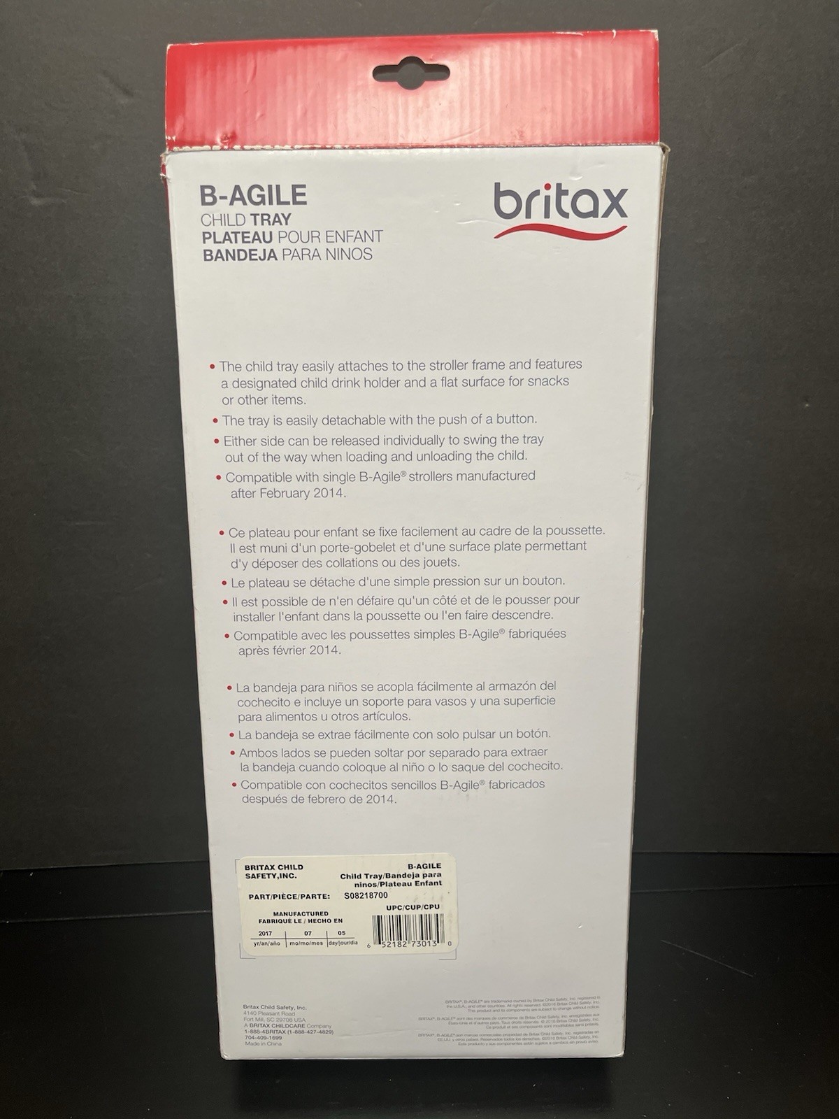 Britax B-Agile Child Snack Tray Black Single Stroller S08218700 New in Open Box