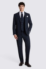 Moss Regular Fit Navy Black Check 3 Piece Suit Waist Coat 42R Pants 36W RRP £310
