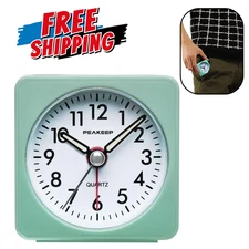 Peakeep Small Travel Alarm Clock Silent Snooze Light Battery Operated