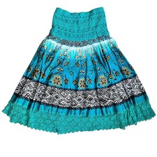 Vintage Shoreline A-Line Midi Skirt Medium Mixed Floral Crochet Boho Hippie
