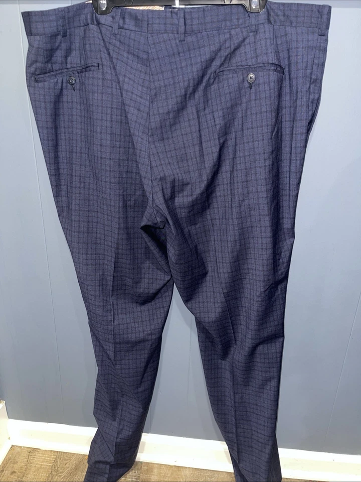 EUC JB Britches Pants Made Italy 100% Wool Blue Plaid Flat Panel Front 44R X 35 - Image 3 of 4