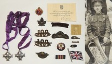WW1 Canadian 100th CEF 107th CEF Memorial Cross Grouping photos cap badge collar