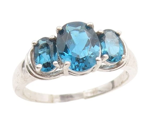 925 Sterling Silver Vintage Ring Three Stone Sapphire Elegant Band Sz 10 RG35006