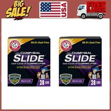 2 Packs Arm  Hammer SLIDE Easy Clean-Up Multi-Cat Clumping Cat Litter, 28lb