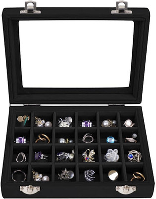 Velvet Jewelry Box 24 Grid Jewelry Earrings Display Organiser Box Ring Tray Hold