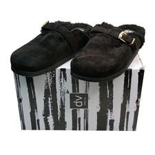 DV Dolce Vita Black Faux Suede Clogs Women Size 10 Shearling Lined Buckle Mules