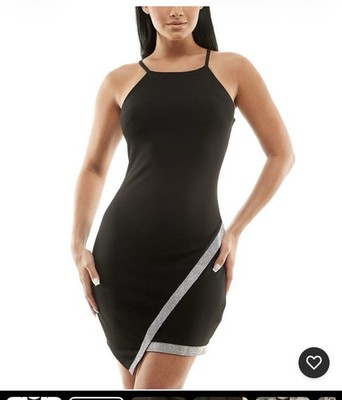 BCX Black Halter Bodycon Mini Dress Rhinestone Accent Sleeveless Women s M