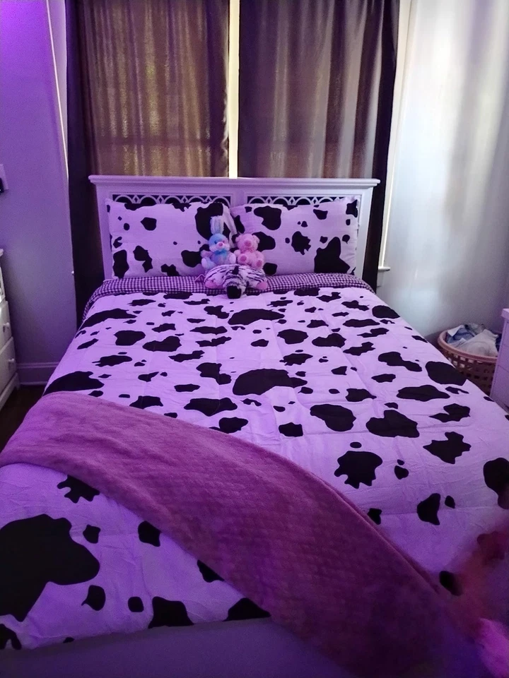 Juego de edredones con estampado de vaca RMFWHKH blanco y negro tamaño doble Foto 3 de 4