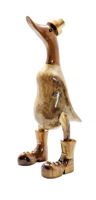 Deko Ente Holz Laufente Stiefel Gans Vogel Garten Tier Figur Skulptur Objekt