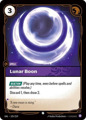 Lunar Boon | 125/219 | Riftbound | Unleashed | Normal | 50% off 2nd Item