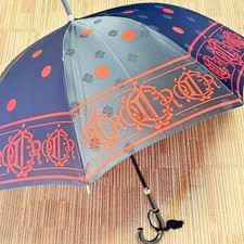 Christian Dior Old Logo Umbrella Vintage Long Rain Shield Black Red TwoTone
