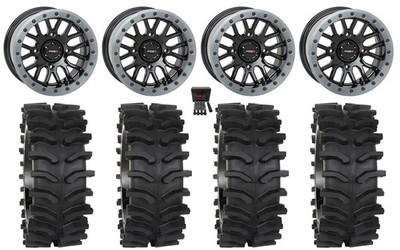 System 3 SB-9 Bdlk 15x10 Wide Wheels Gloss Bk 30'' XT400W Tires Pioneer 1K/Talon
