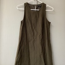 Banana Republic Women’s Size 2 Dress Eyelet Green Olive Sleeveless Cotton Lined