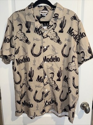 MENS BUTTON DOWN SHIRT MODELO WESTERN TAN SIZE LARGE NWT
