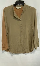 Stella McCartney Women's Tan Brown Colorblock Silk Henley Blouse Top Size 42