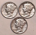 (3) Mercury Dimes - 1945D 1945P 1945S - VF/XF - #0552ED - FREE SHIPPING