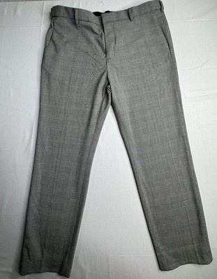 H&M Conscious Men's Gray Plaid Skinny Fit Flat Front Dress Pants 34W