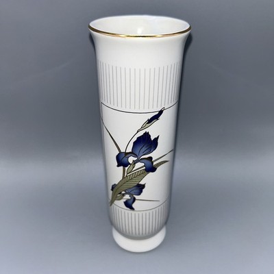 Vintage Otagiri  Grand Iris  Porcelain Vase  Blue Flower Gold Trim 6 5/8''