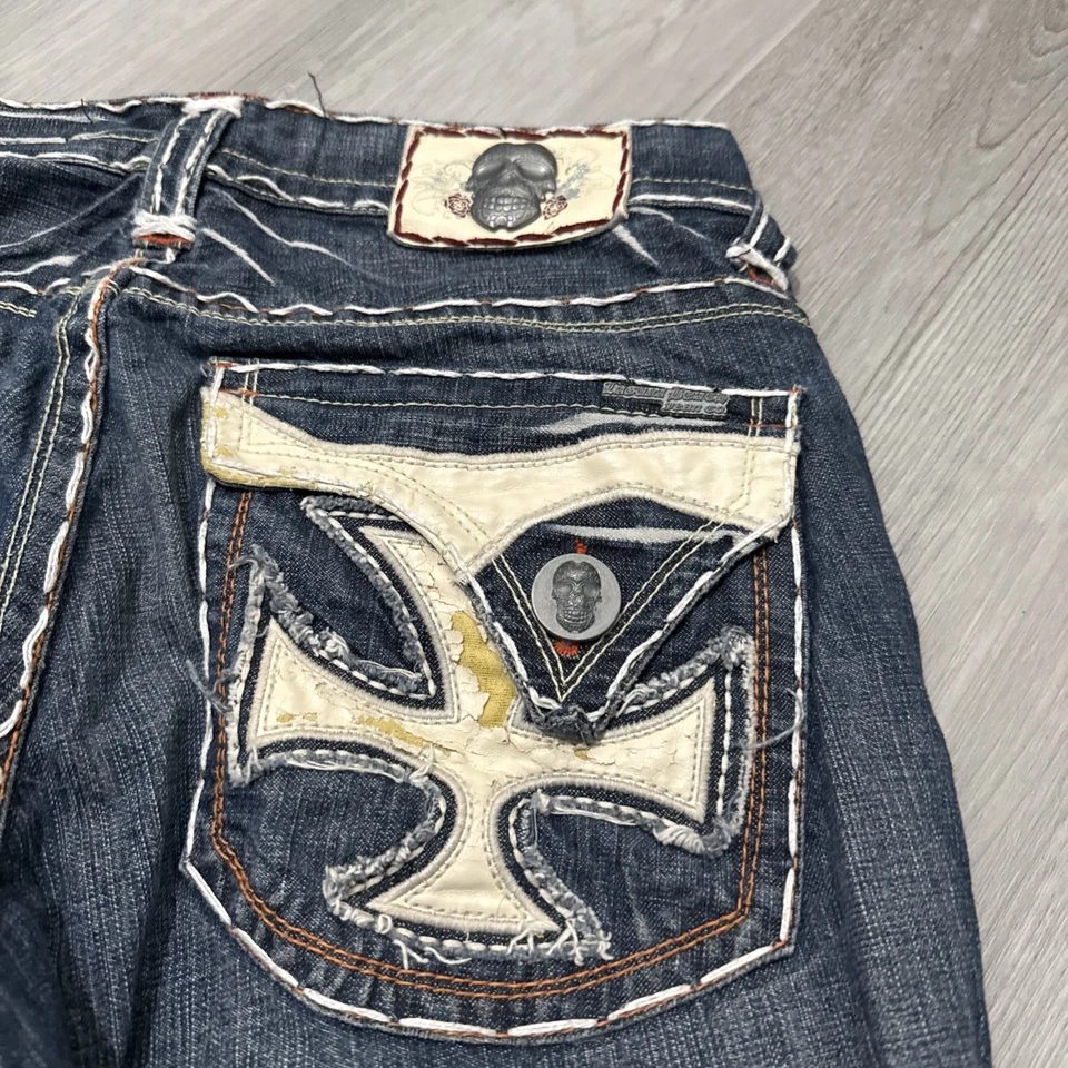 Vintage Y2K Laguna Beach Jean Distressed Skull Jeans Mens Size 31x33  - Image 2 of 4