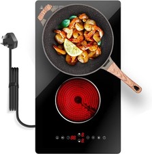 Ceramic Hob 2 Ring Plug in Electric Hob 30cm 2 Burners Portable Infrared Hot