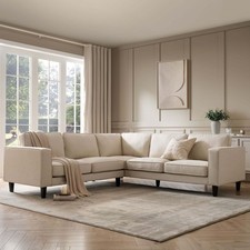 Dusk Soho Beige Linen Look Fabric Left Hand Corner Sofa RRP £899