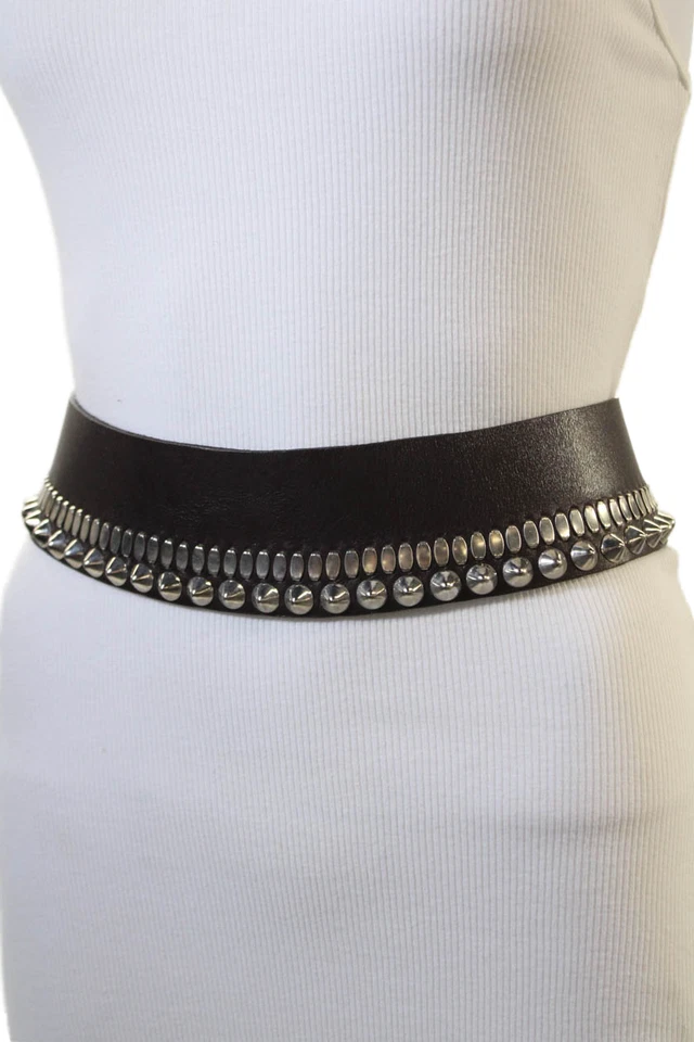 Cinturón ancho B-Low The Belt para mujer de cuero con detalle tachonado marrón oscuro talla L Foto 2 de 4