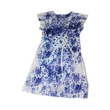 Close & Full Blue White Floral Damask Empire Waist Dress Medium C121D7092M