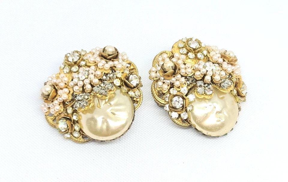 Gorgeous Stanley Hagler  N.Y.C. Clips Earrings Faux Pearls Unique. - Image 3 of 4