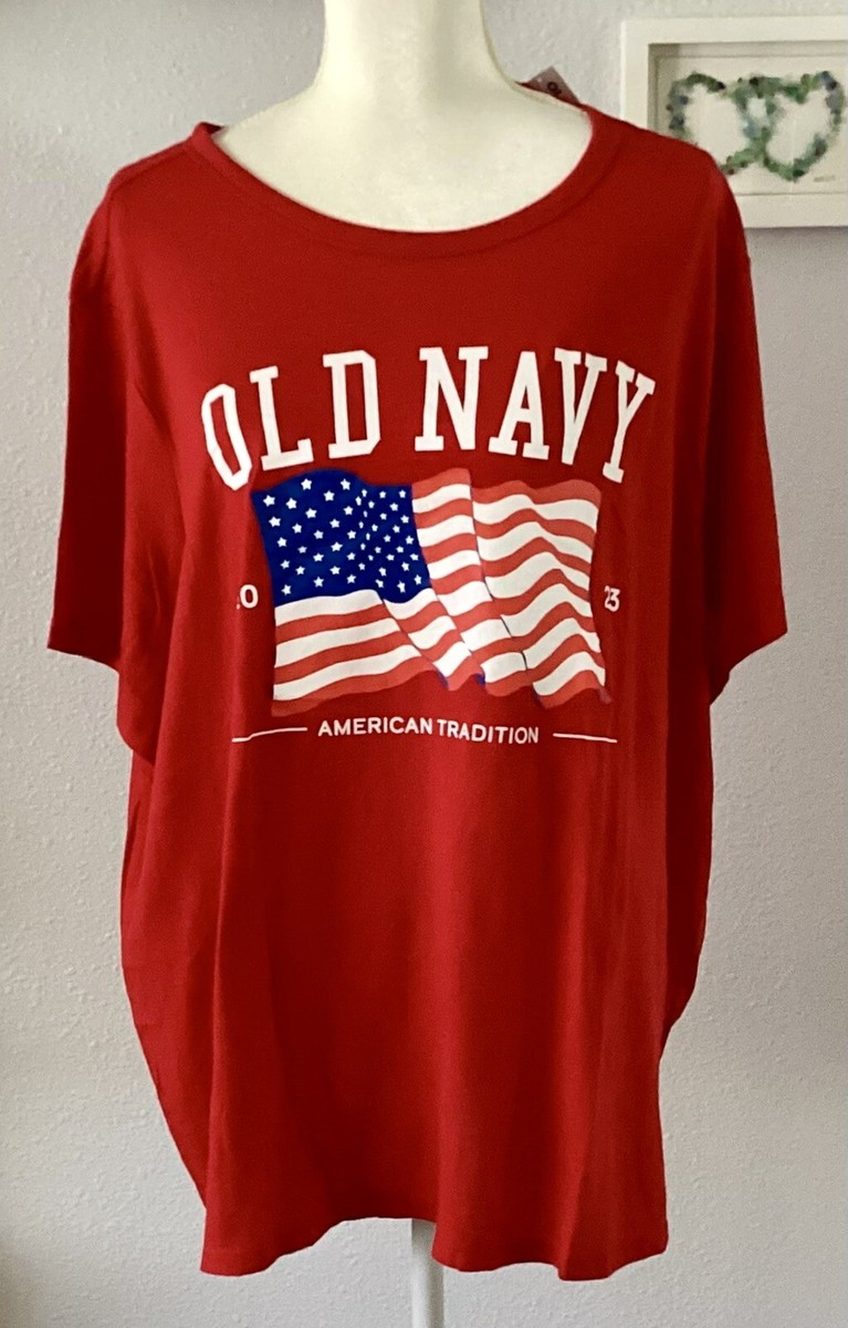 2023 OLD NAVY Graphic American Flag Tee Shirt, Red, SZ XXL/2X, NWT