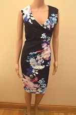 New Lipsy Floral Wrap Pleat Bodycon Dress Sz UK 8 10
