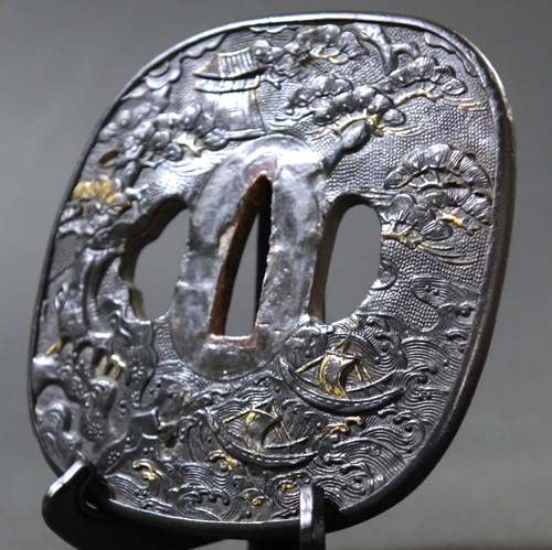 Tsuba Spada Giapponese Guardia di Yamado Rame Rosso Periodo Edo Dal GIAPPONE Antica JP - Foto 3 di 19