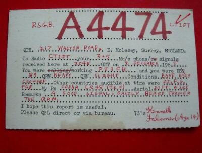 Kenneth Falconer Molesey QSL Amateurfunkkarte Kingston Grammatik Fronleichnam 