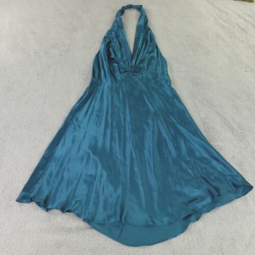 Victoria Secret Slip Dress Womens Large Teal Blue Silk Halter Y2K