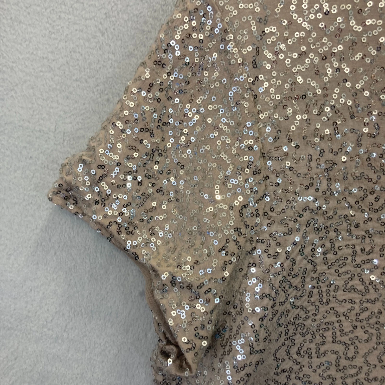 UNDERCOVER Victorias Secret abito tubino con paillettes donna taglia small beige argento mini corto