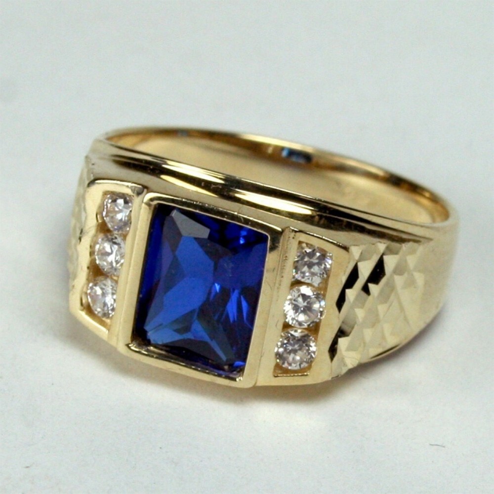 3.11 Ct Natural Blue Sapphire & Diamond Men's Wedding Ring Solid 14K