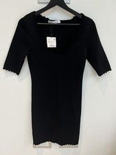 BNWT Knitted Bodycon Scalloped Edge Dress Size S/M Black Zara