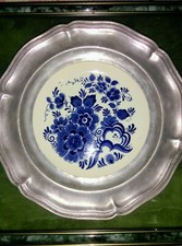 assiette Delfts Blauw avec support en étain ( hand made Hollande )