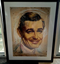 1940s Clark Gable Original Art Portrait by Kurt Glombig Famous German Framed