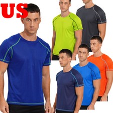 US Men Short Sleeve Swimsuit Rash Guard Workout Sports Tops Shirts Activewear