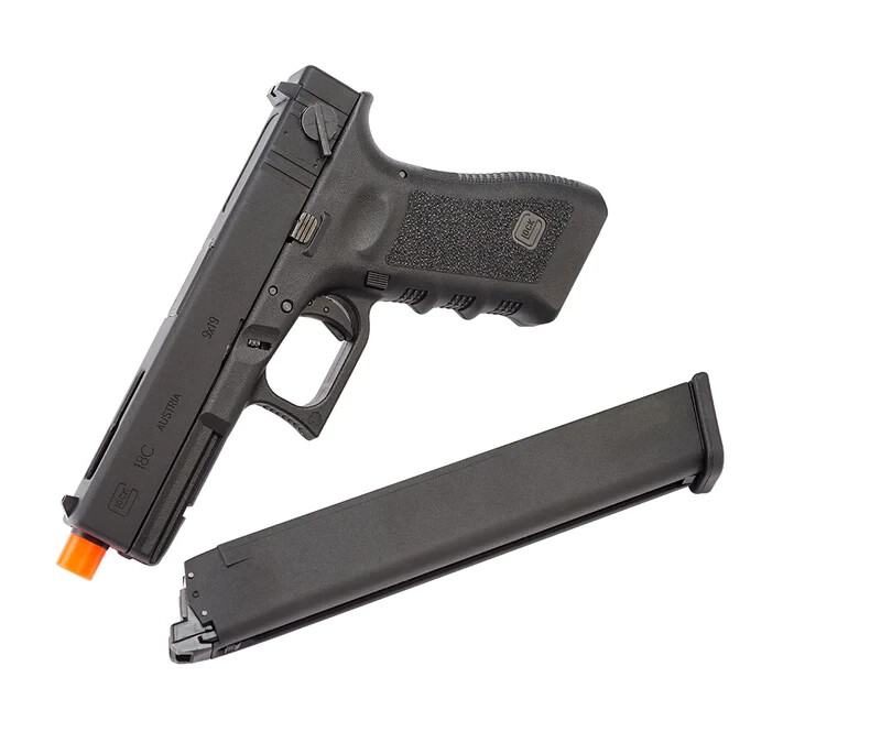 Umarex Glock 18C Airsoft Pistol, Gas Blowback, 500 BBs & Green Gas