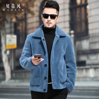 Herren Lamm Wildleder Mantel Revers Kaschmir Wattierte Jacke Warm