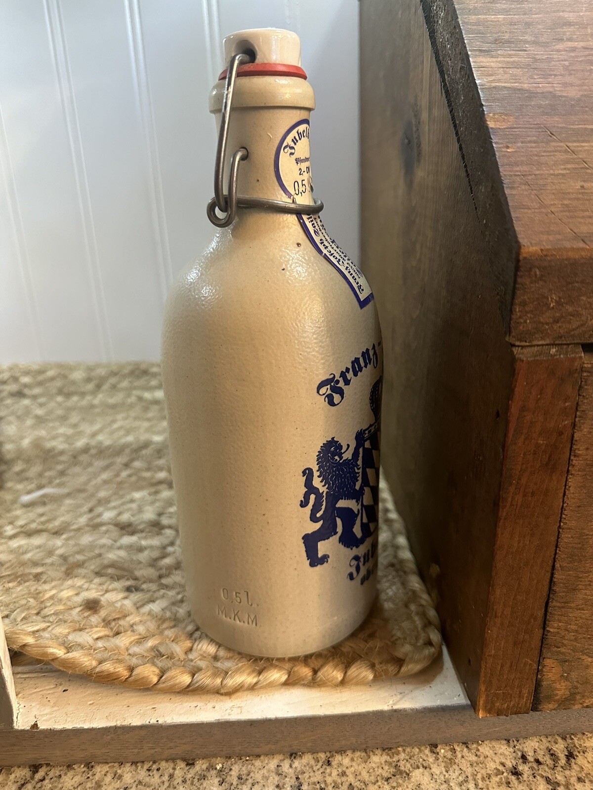 Franz Joseph Jubelbier German Stoneware Beer Bottle with Porcelain