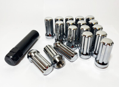 32pc Chrome Spline Lug Nut Set + Key – M14x1.5, 2" Tall, Conical Seat For RAM 2500/3500 Dually