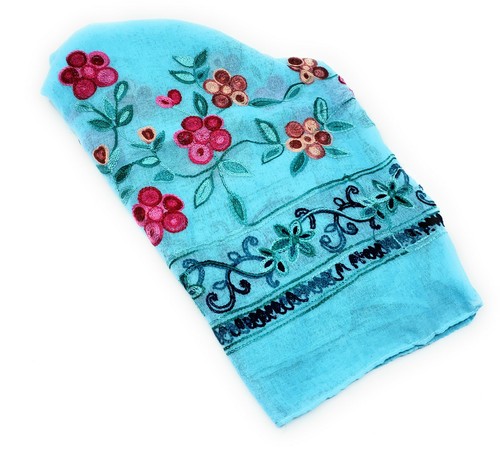 Soft Handmade Thai Cotton Scarf or Shawl with Colorful Floral Embroidery - Picture 25 of 27