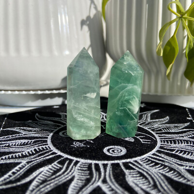 68g 2pcs Lake Fluorite Stone Point Tower Quartz Crystal Specimen Healing