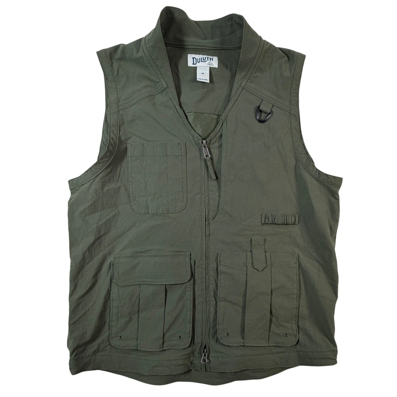 Duluth Trading Co Mens Fishing Utility Vest Olive Green Ripstop Mesh Lined Med